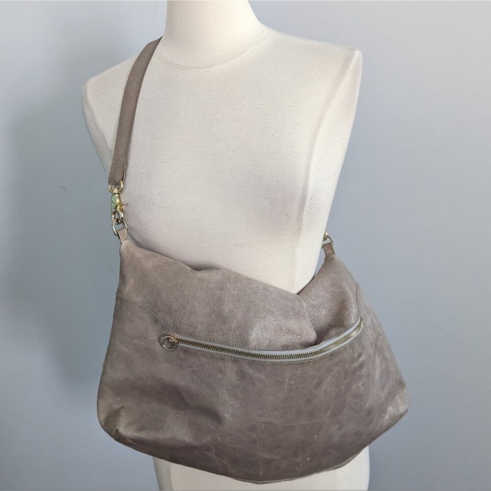 Taupe Suede-Look Crossbody Shoulder Bag with Front Zip